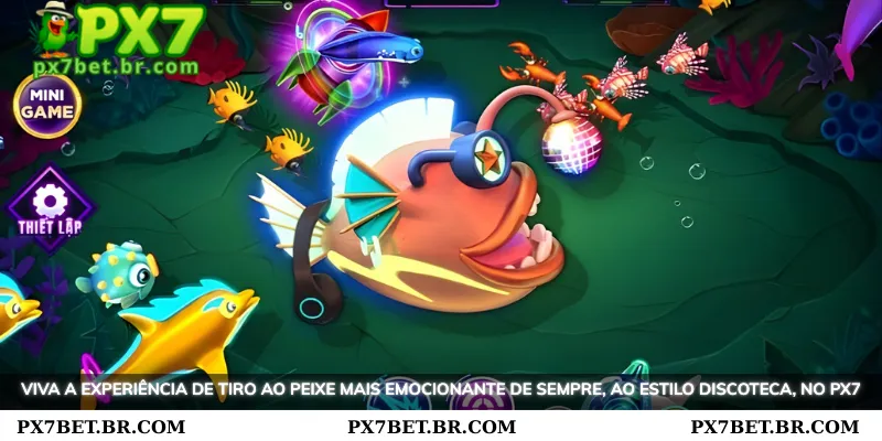 PX7 Pescaria Disco - Caça aos Peixes em um Espaço Vibrante de Discoteca 2 Experimente o tiro em peixes no estilo disco mais emocionante na PX7